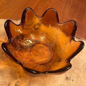 Vintage Blenko Amber Glass Lotus Bowl